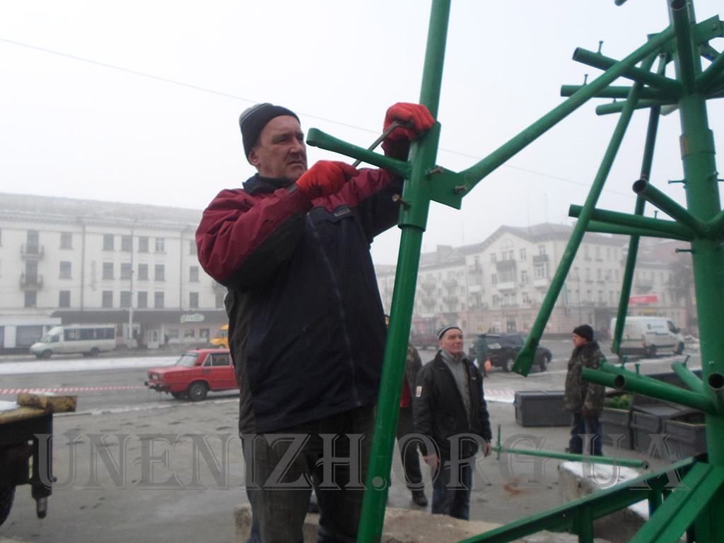 Головна новорічна ялинка Ніжина встановлена: як збрали 15-ти метрову красуню